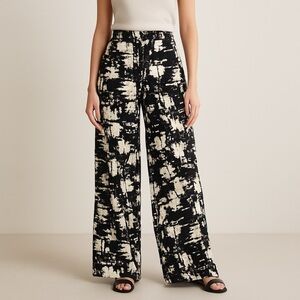 Anthropologie Black and Cream Wide-Leg Pants Medium